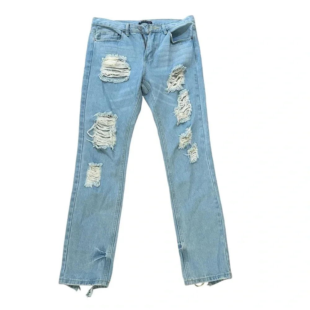 Brandy Melville Women’s Light Wash Boyfriend Distressed Denim Jeans Size S GUC
